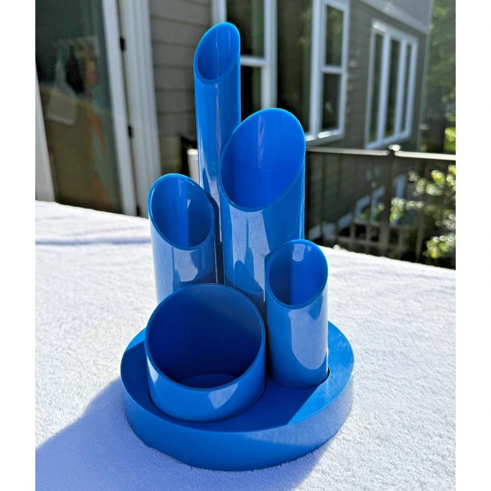 MCM Groovy Blue Tiered  Desk Organizer Pen Pencil Holder Vintage Rare